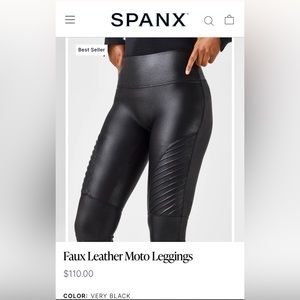 SPANX faux leather Moto leggings. Black. Size XL.